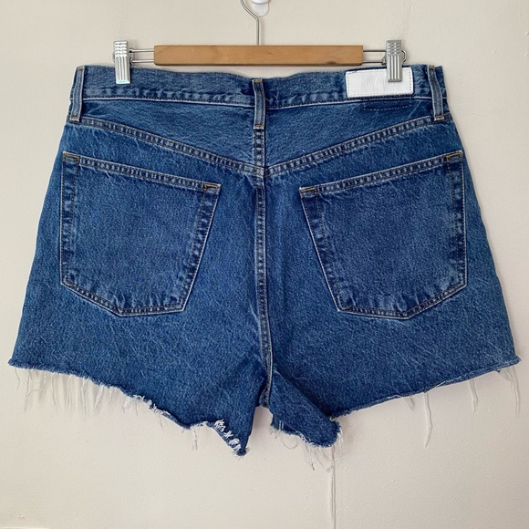 RE/DONE Denim 90s Crop Low Slung Button Fly Boyfriend Short Bleu Mere Blue Sz 30 - Picture 9 of 13